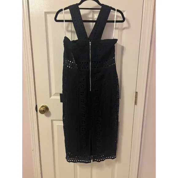Lulus Cocktail Ready Navy Blue Crochet Lace Midi Dress - Size XL NWT - Picture 3 of 14